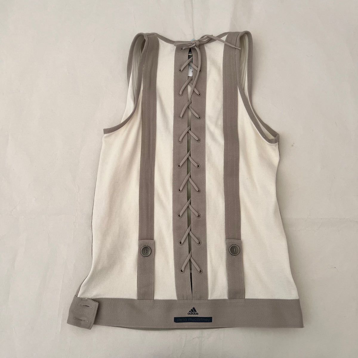 Adidas x Stella Mccartney Off White Taupe Striped Lace Up Vest