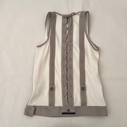 Adidas x Stella Mccartney Off White Taupe Striped Lace Up Vest