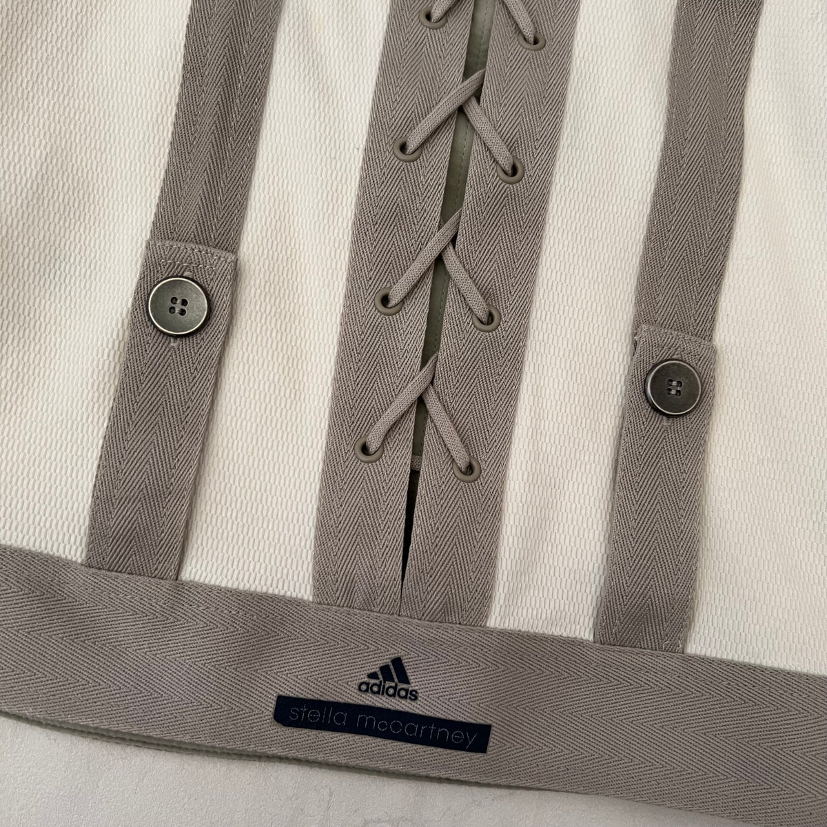 Adidas x Stella Mccartney Off White Taupe Striped Lace Up Vest