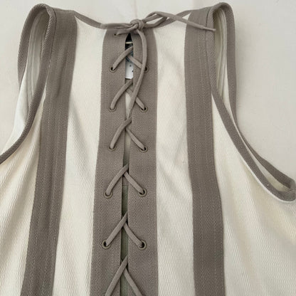 Adidas x Stella Mccartney Off White Taupe Striped Lace Up Vest