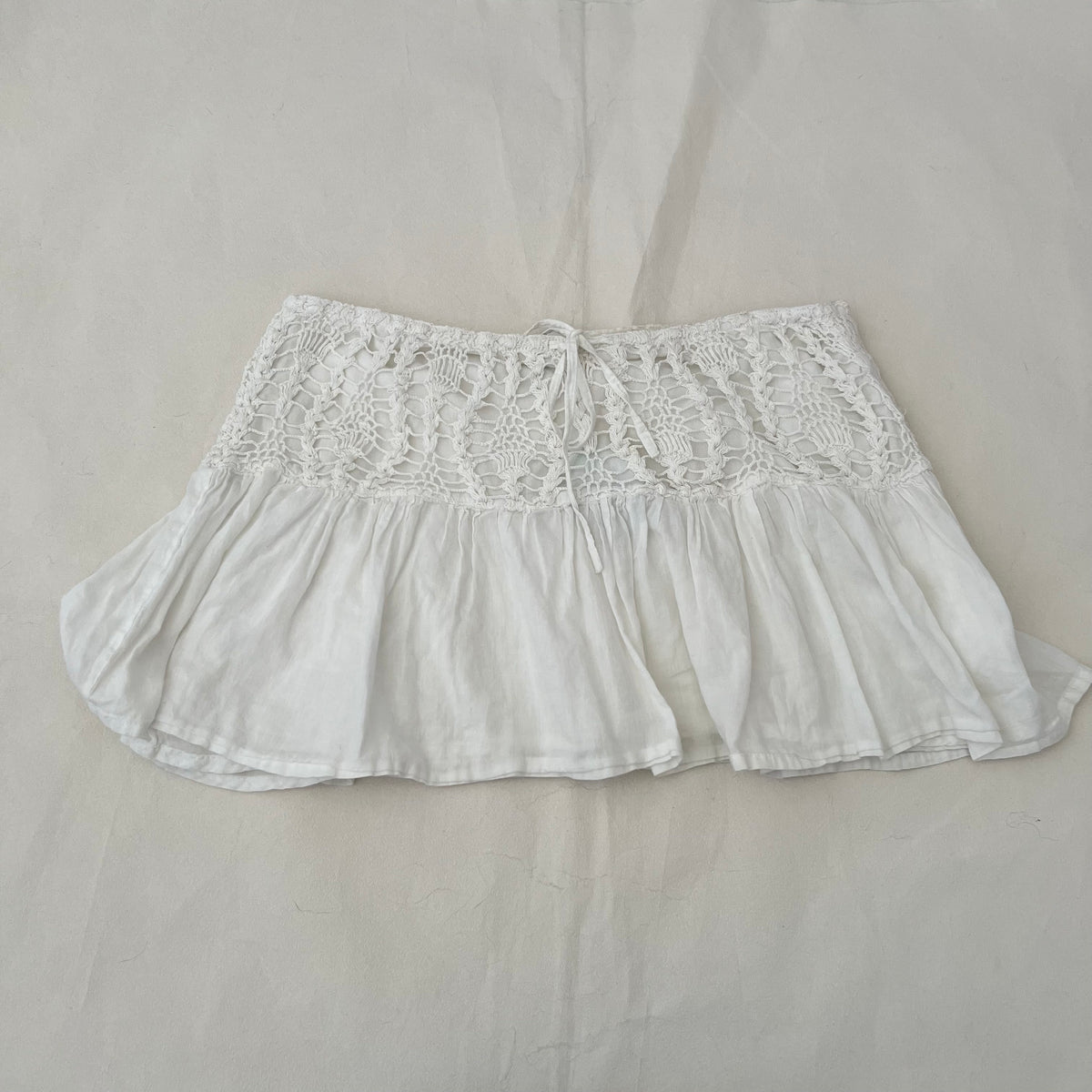 Spot White Crochet Drop Waist Mini Skirt