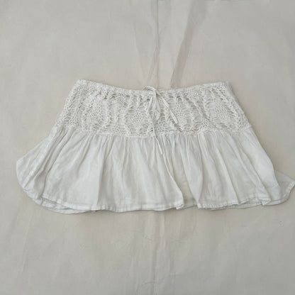 Spot White Crochet Drop Waist Mini Skirt