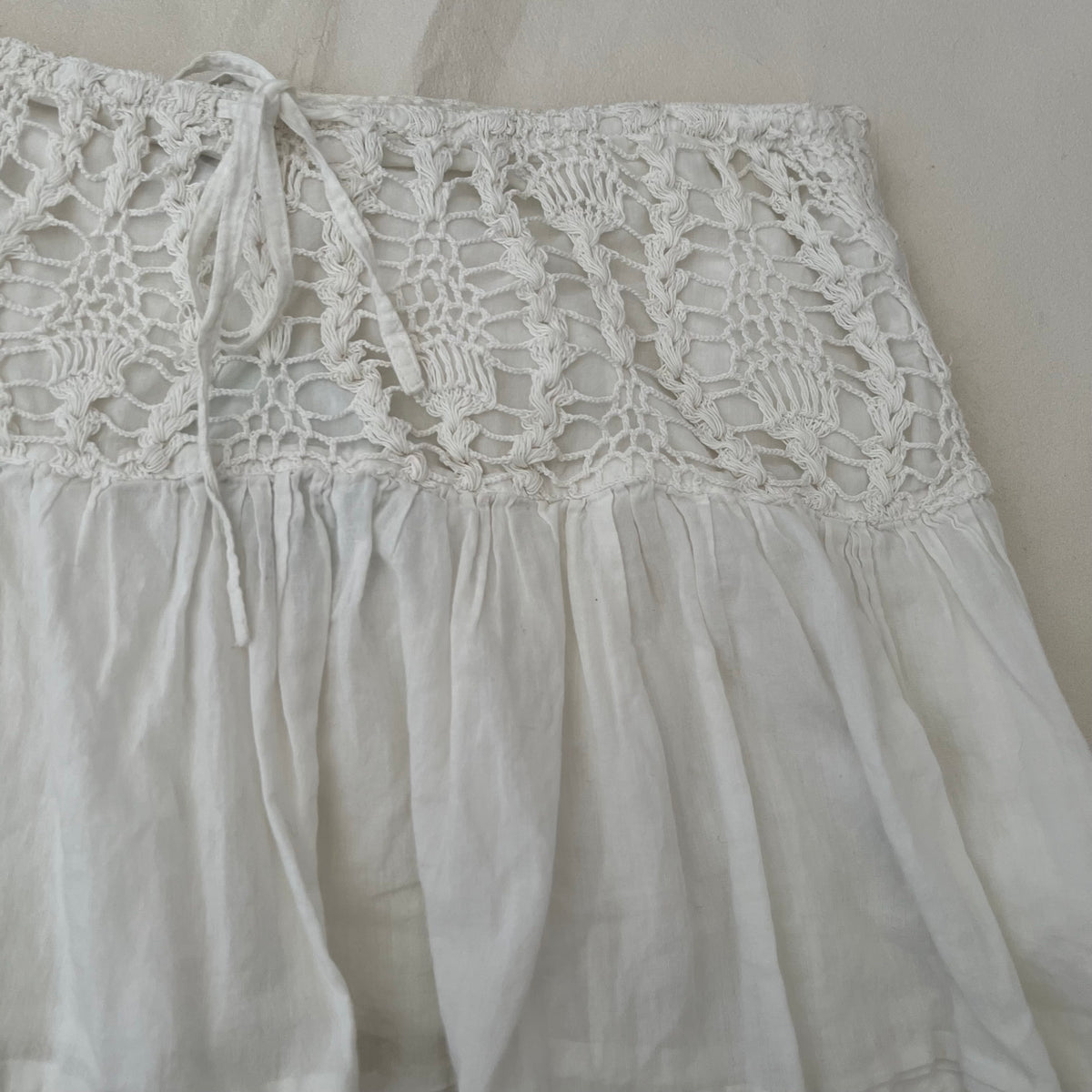 Spot White Crochet Drop Waist Mini Skirt