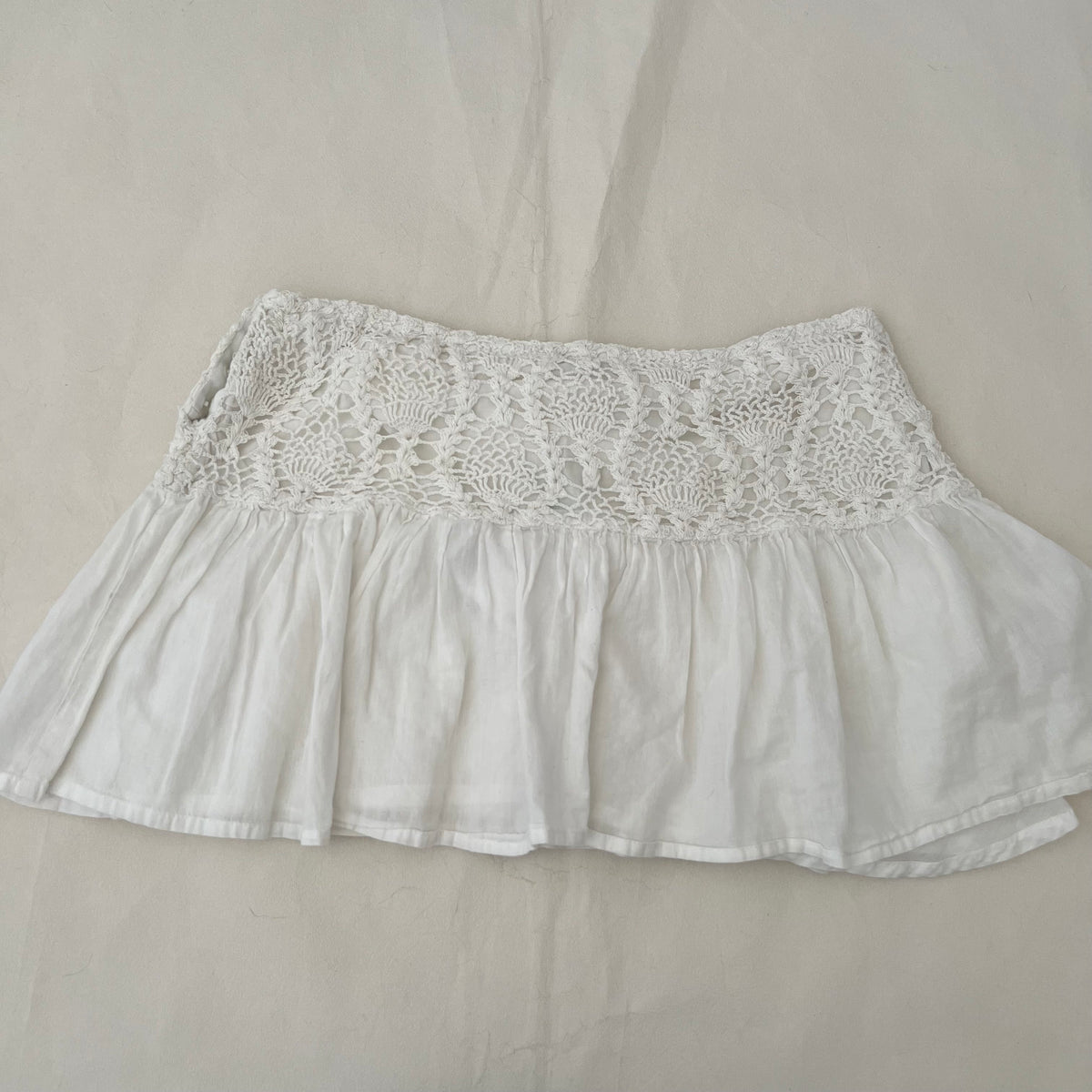 Spot White Crochet Drop Waist Mini Skirt