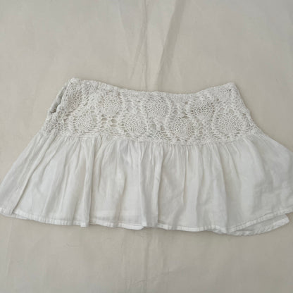 Spot White Crochet Drop Waist Mini Skirt