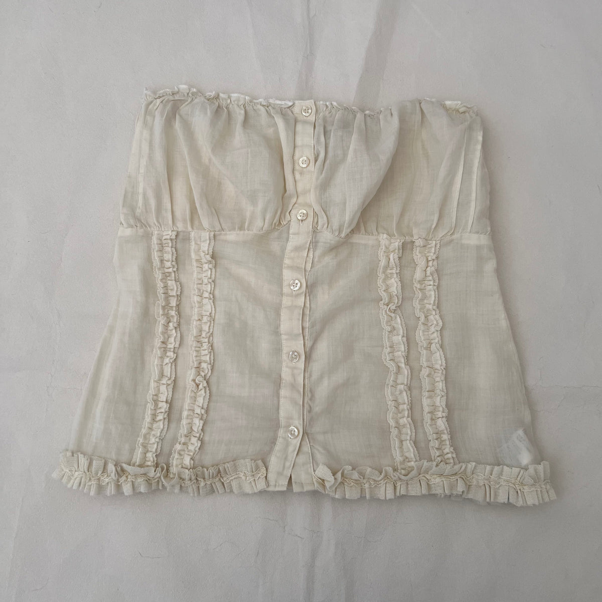 Francomina Cream Frill Trim Ruched Bandeau