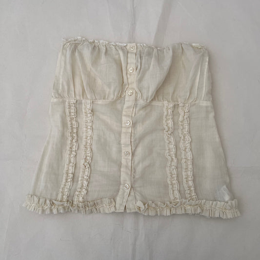 Francomina Cream Frill Trim Ruched Bandeau