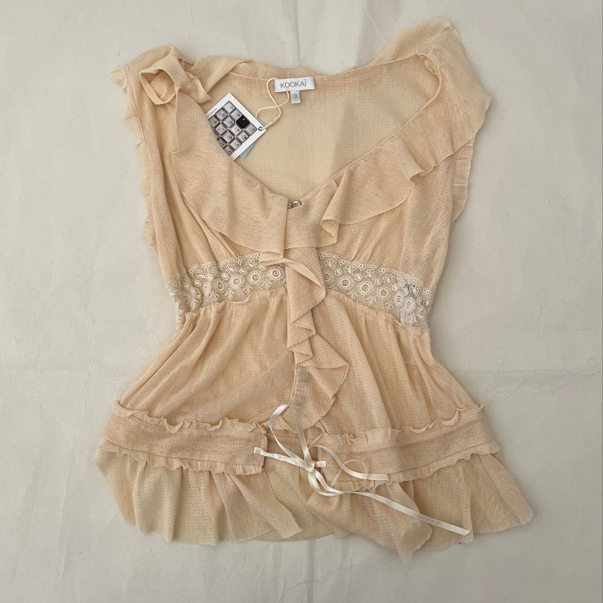 Kookai Apricot Orange Ruffle Sheer Lace Blouson