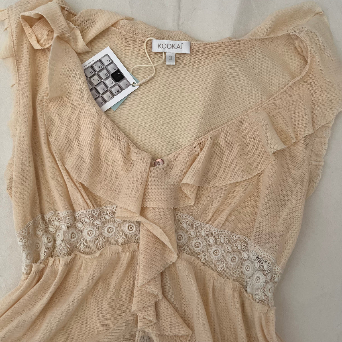 Kookai Apricot Orange Ruffle Sheer Lace Blouson