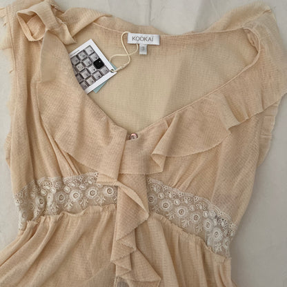 Kookai Apricot Orange Ruffle Sheer Lace Blouson