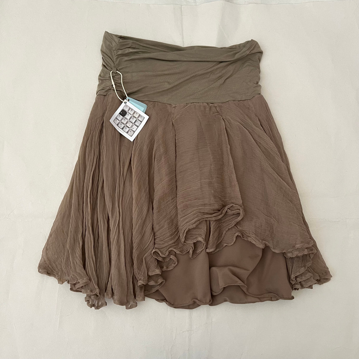 Dextee Beige Brown Drop Waist Midi Silk Skirt