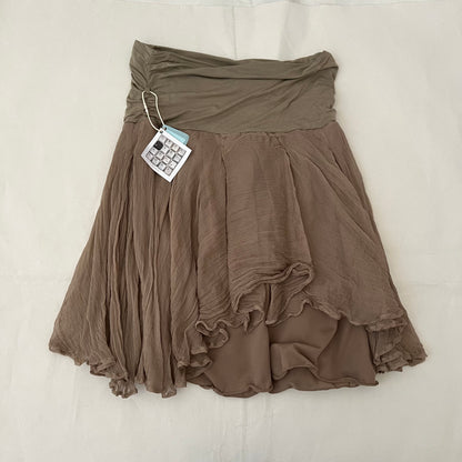 Dextee Beige Brown Drop Waist Midi Silk Skirt