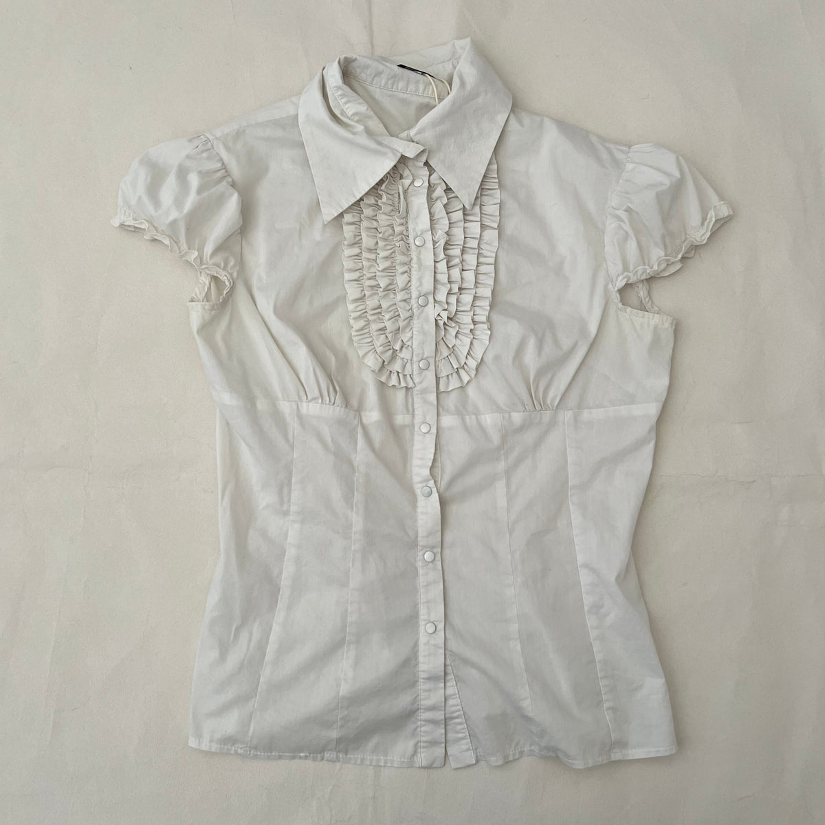List White Ruffle Pleated Blouse