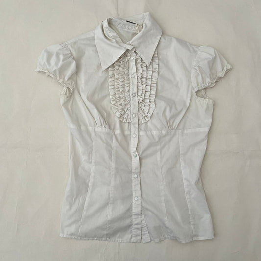List White Ruffle Pleated Blouse
