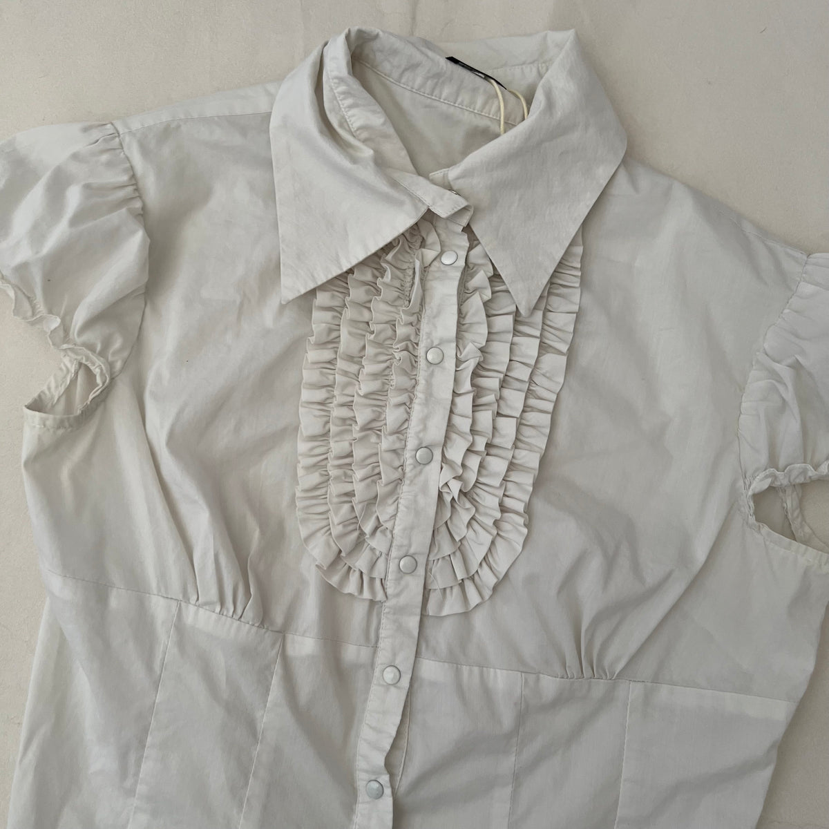 List White Ruffle Pleated Blouse