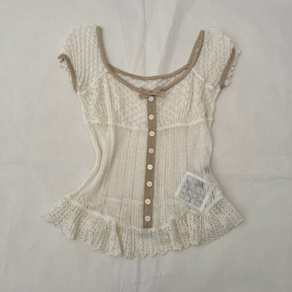 Cynthia Rowley White Pointelle Fine Knit Blouse