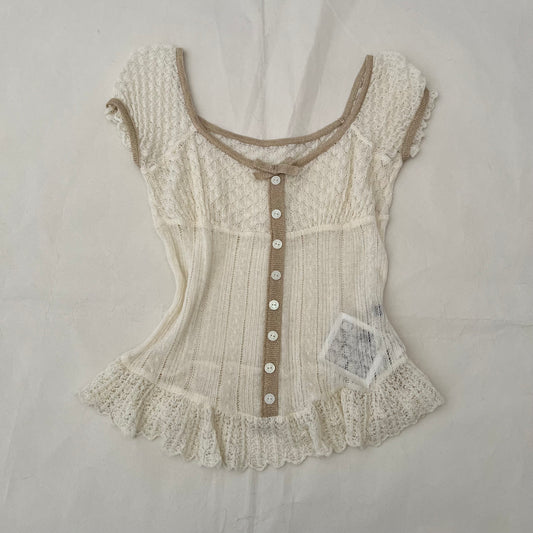 Cynthia Rowley White Pointelle Fine Knit Blouse