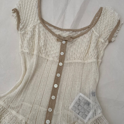 Cynthia Rowley White Pointelle Fine Knit Blouse