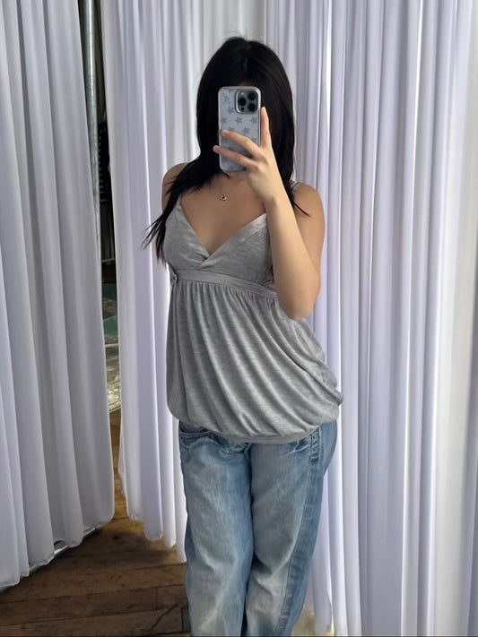 Motivi Grey Puffy Balloon Hem Satin Ribbon Trim Camisole