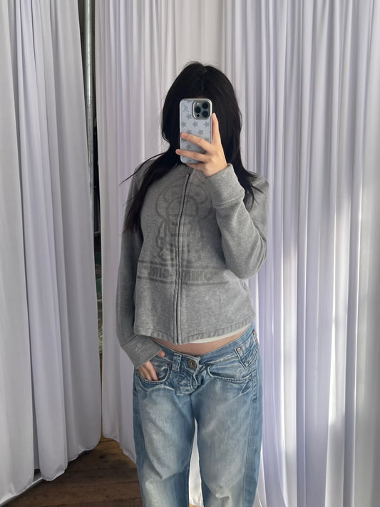 Grey Bape Chimp-Girl Graphic Fitted Zip Hoodie