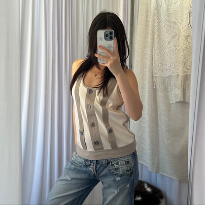 Adidas x Stella Mccartney Off White Taupe Striped Lace Up Vest