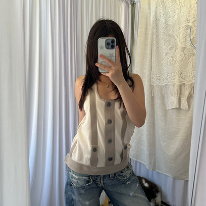 Adidas x Stella Mccartney Off White Taupe Striped Lace Up Vest