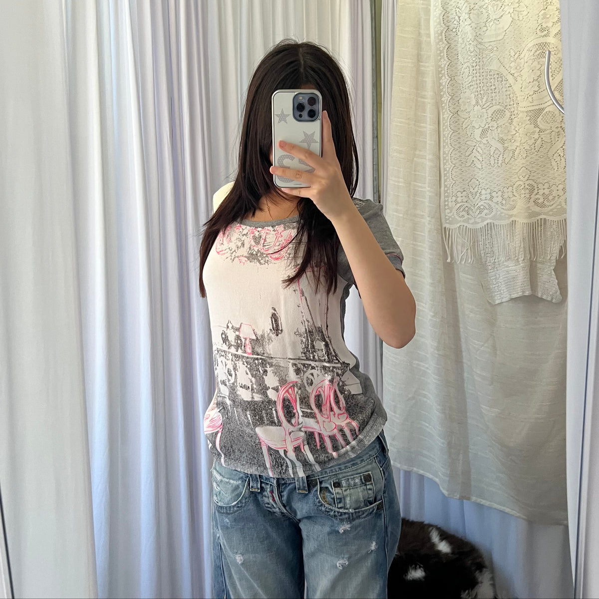 Cop Copine Grey Neon Pink Antique Graphic Tee