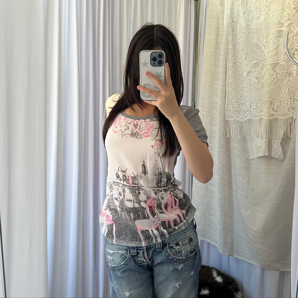Cop Copine Grey Neon Pink Antique Graphic Tee