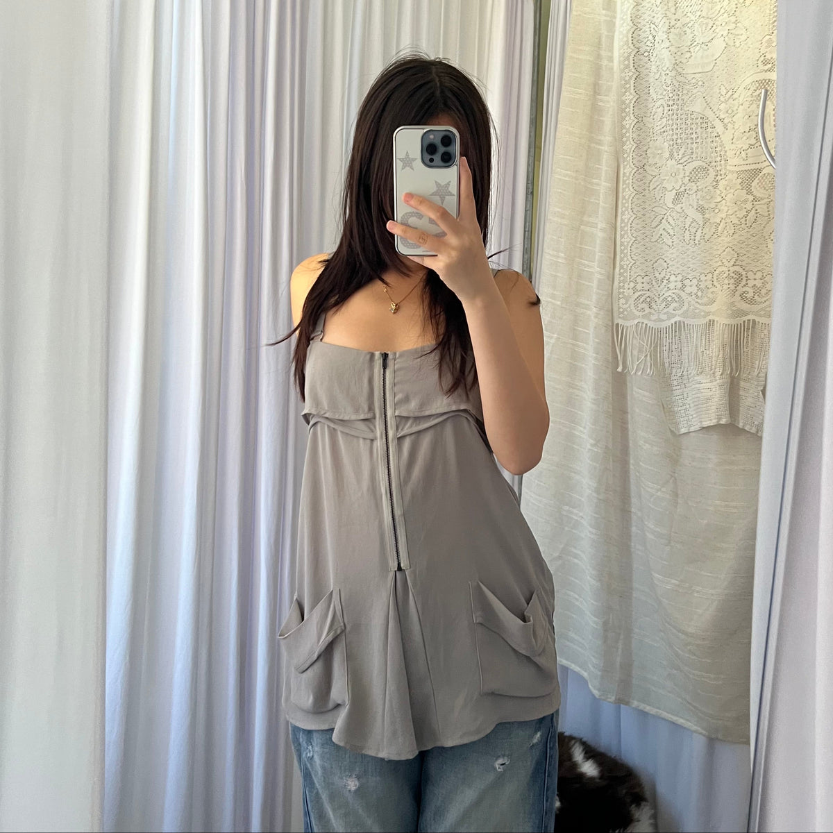 Grey Layered Zip Long Tunic Vest