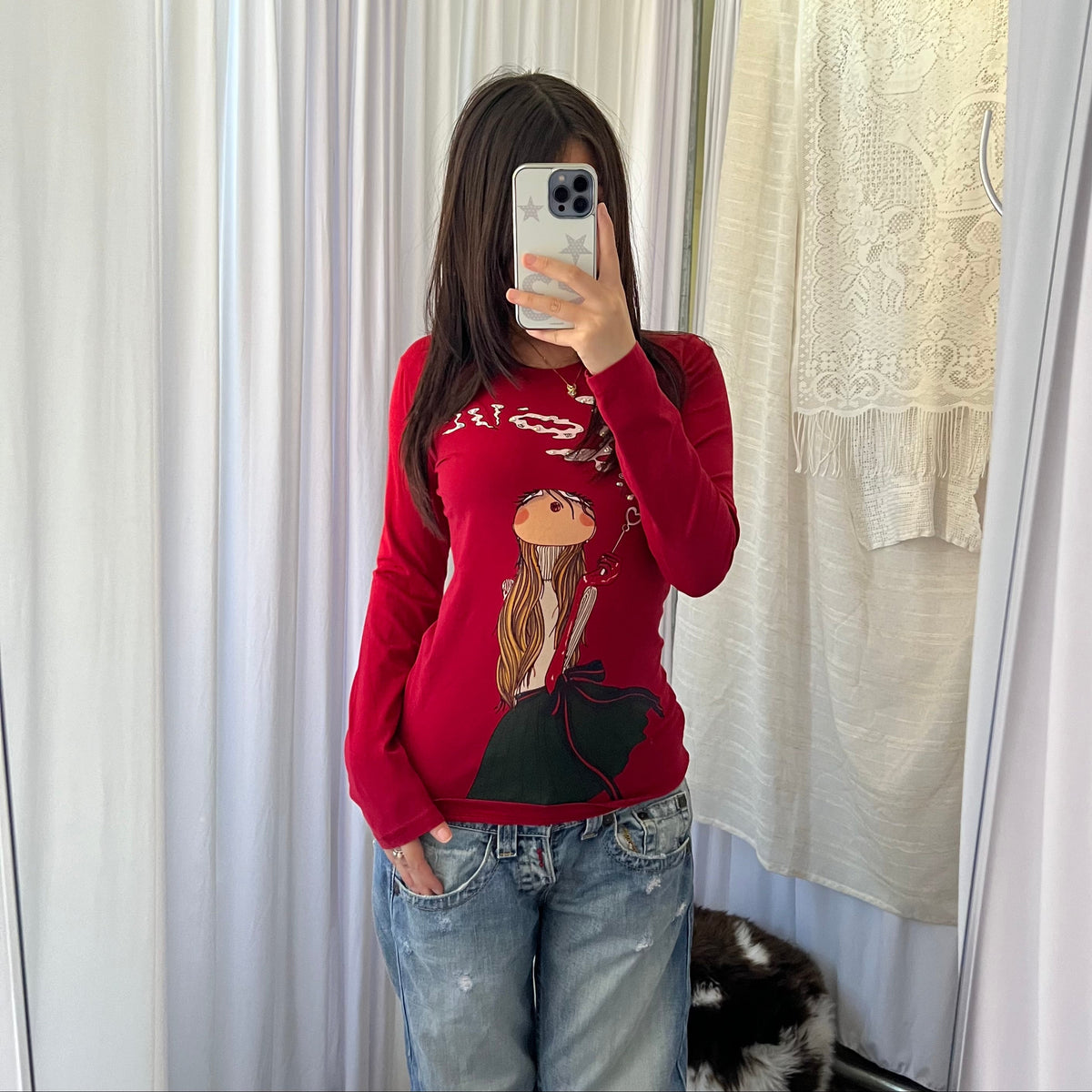 Red Love Moschino Chic Graphic Long Sleeve Shirt