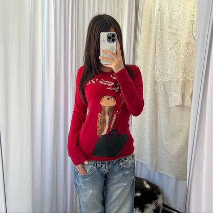 Red Love Moschino Chic Graphic Long Sleeve Shirt