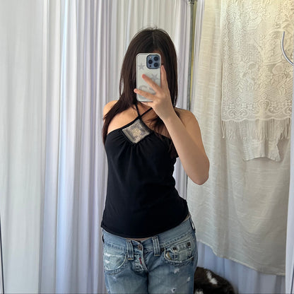 Beige Sequin Diamond Halterneck Camisole