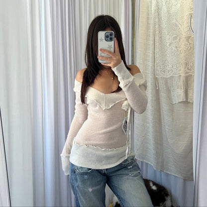 V Neck Rosette Long Sleeve Knit Jumper