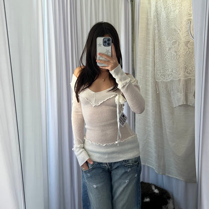 V Neck Rosette Long Sleeve Knit Jumper