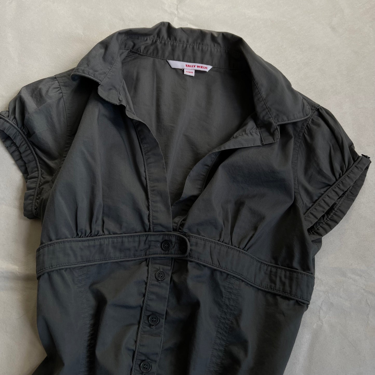 dark grey tally weiji corpcore preppy puff sleeve dual button blouson shirt