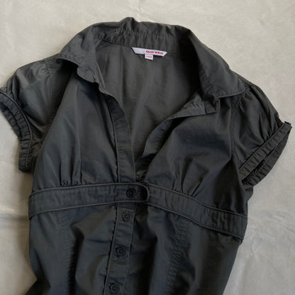 dark grey tally weiji corpcore preppy puff sleeve dual button blouson shirt