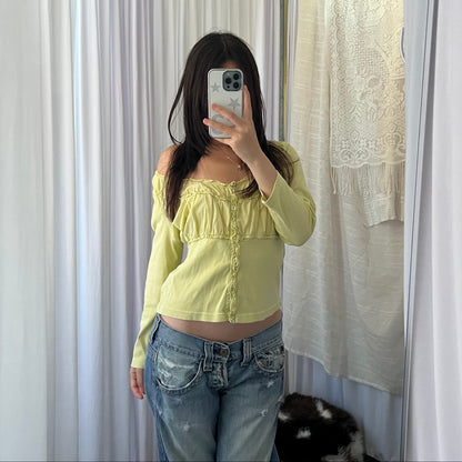 Apple Green Ruched Milkmaid Fitted Half Sleeve Blouse Shirt