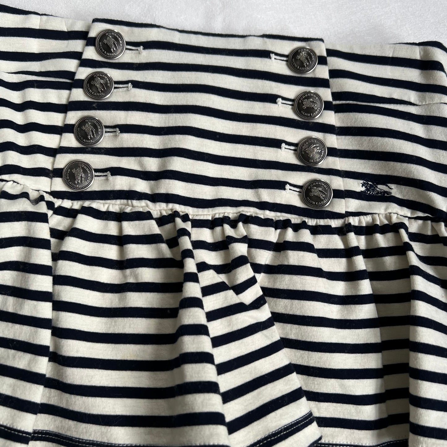 preppy sailor button burberry blue label black cream striped drop waist culotte shorts