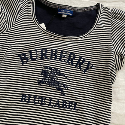 navy striped burberry blue label cap sleeve fitted t shirt