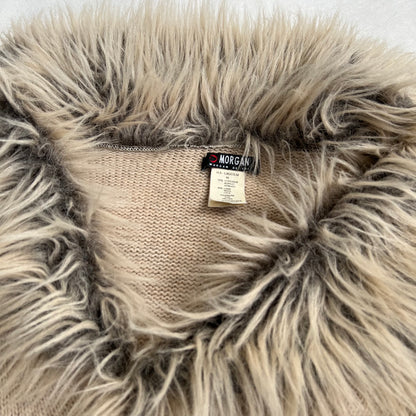 morgan de toi beige fur collar wool blend knit zip cardigan jacet