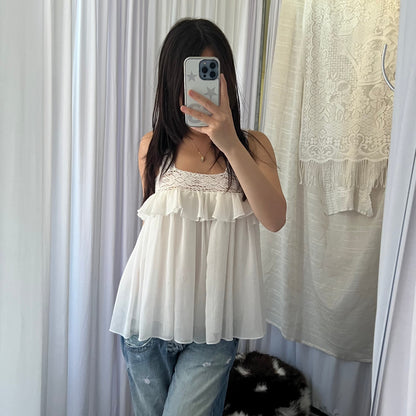 White Broderie Anglaise Lace Trim Babydoll Camisole