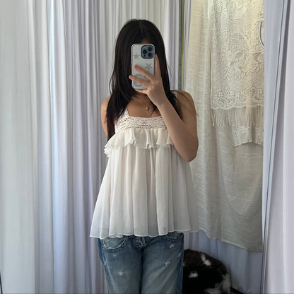 White Broderie Anglaise Lace Trim Babydoll Camisole