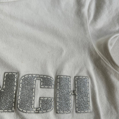 burberry blue label white cap sleeve green silver print trench mania crop top