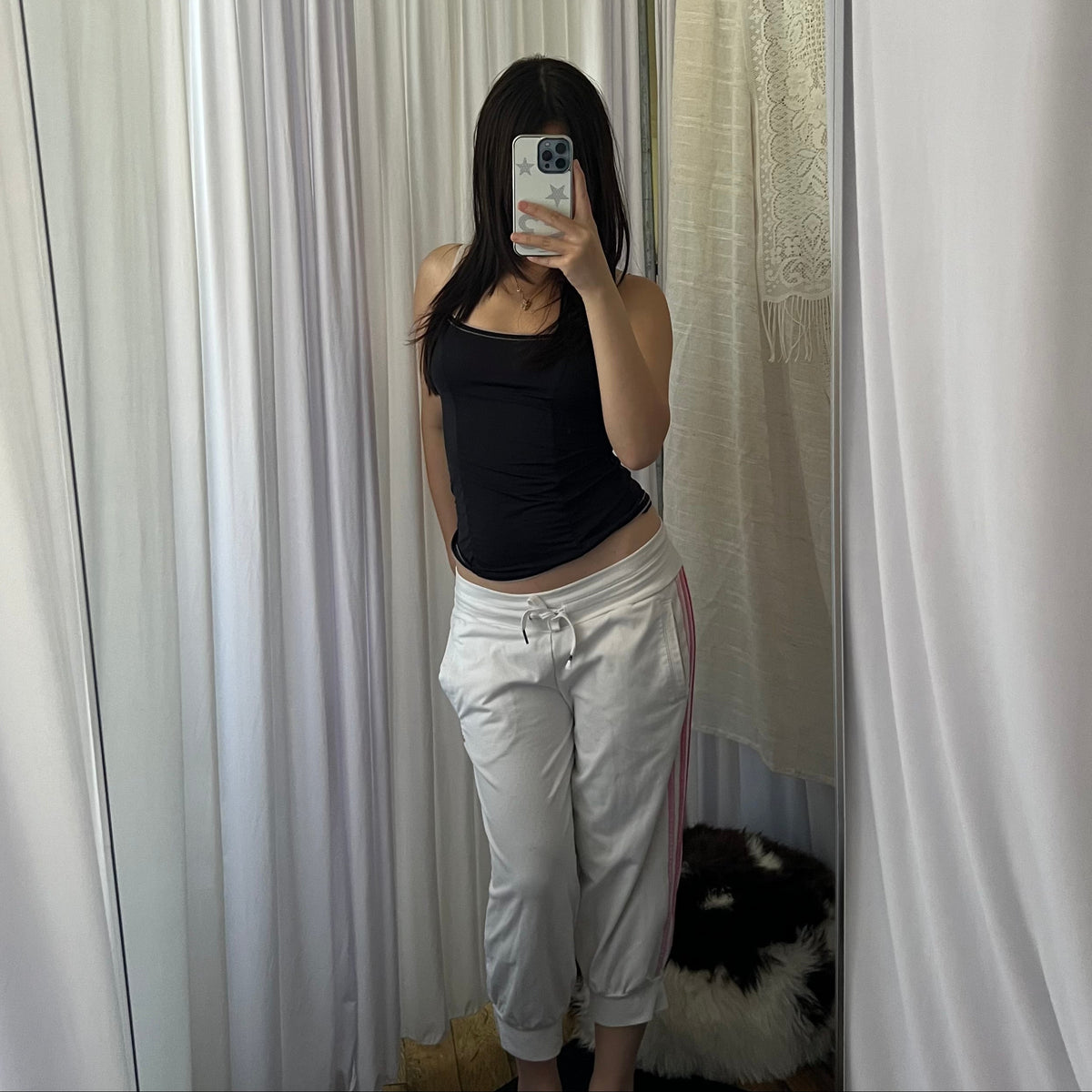 Adidas White Pink Mid Rise Balloon Hem Cropped Capri Joggers