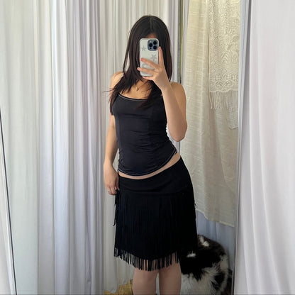 Black Tassel Tiered Mini Skirt