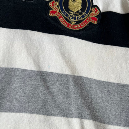 a bathing ape preppy grey black white bape patch striped short sleeve collared polo shirt