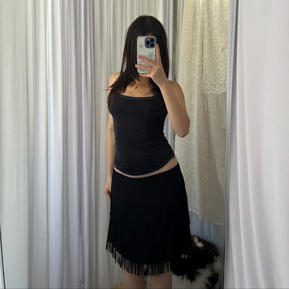 Black Tassel Tiered Mini Skirt