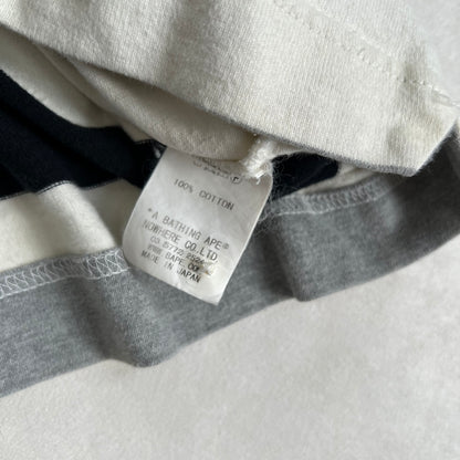 a bathing ape preppy grey black white bape patch striped short sleeve collared polo shirt