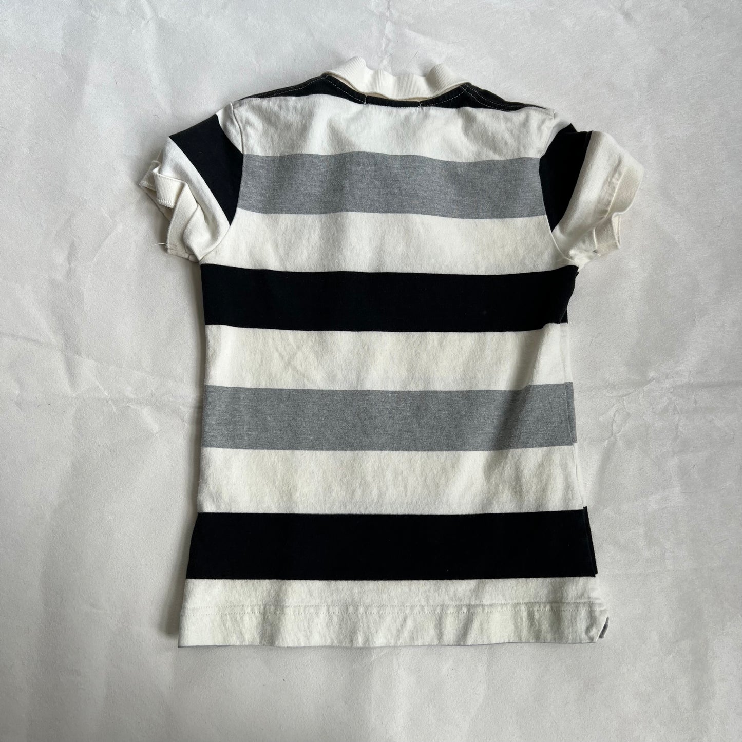 a bathing ape preppy grey black white bape patch striped short sleeve collared polo shirt