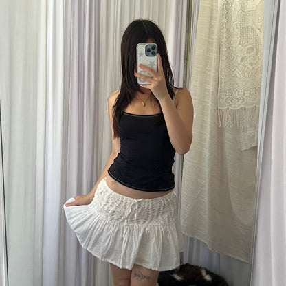 Spot White Crochet Drop Waist Mini Skirt
